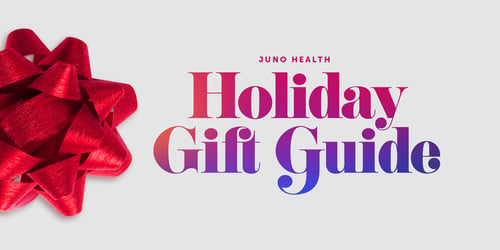 A red bow and colorful text reading, Juno Health Holiday Gift Guide