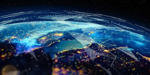 View of earth with data lines connecting to each other