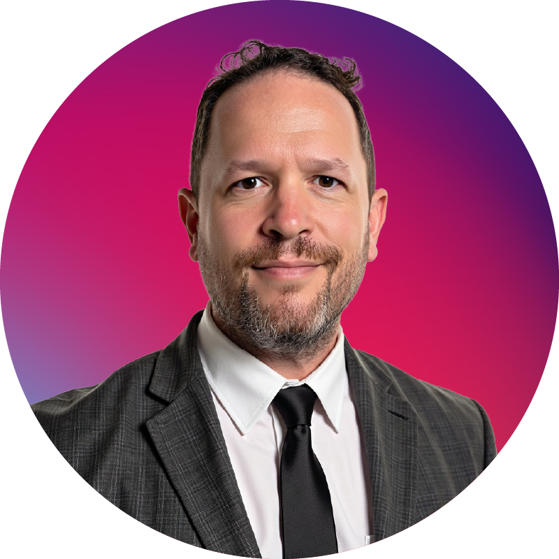 Photo of Chris Mercier on a colorful background