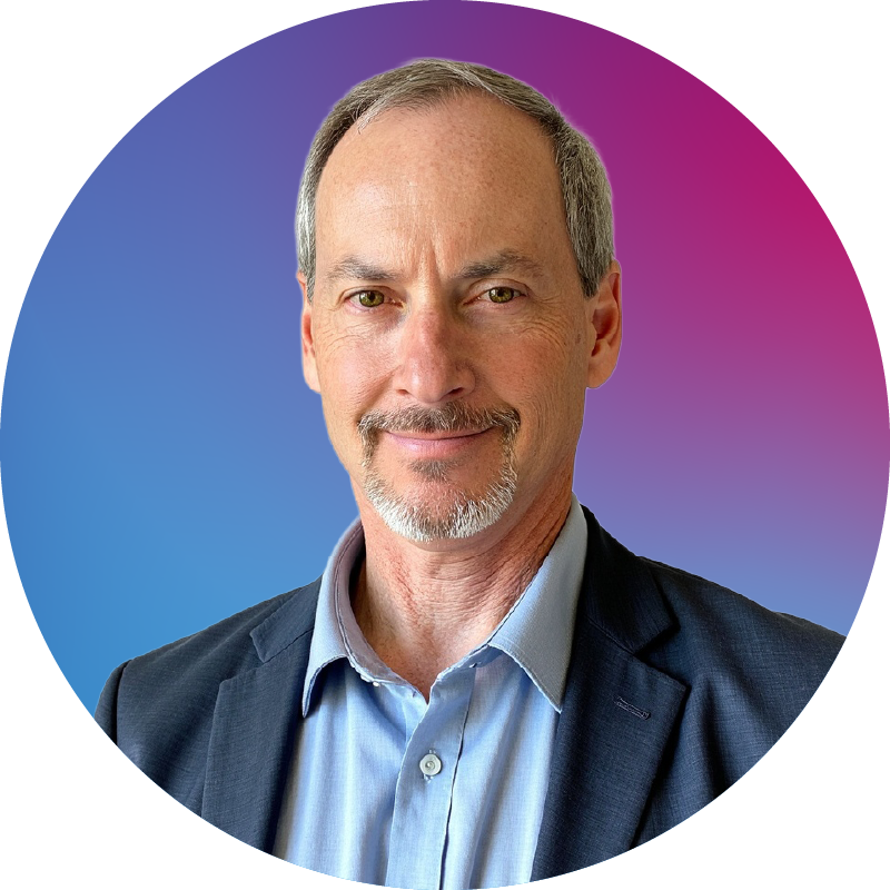 Photo of Michael Bond on a colorful background