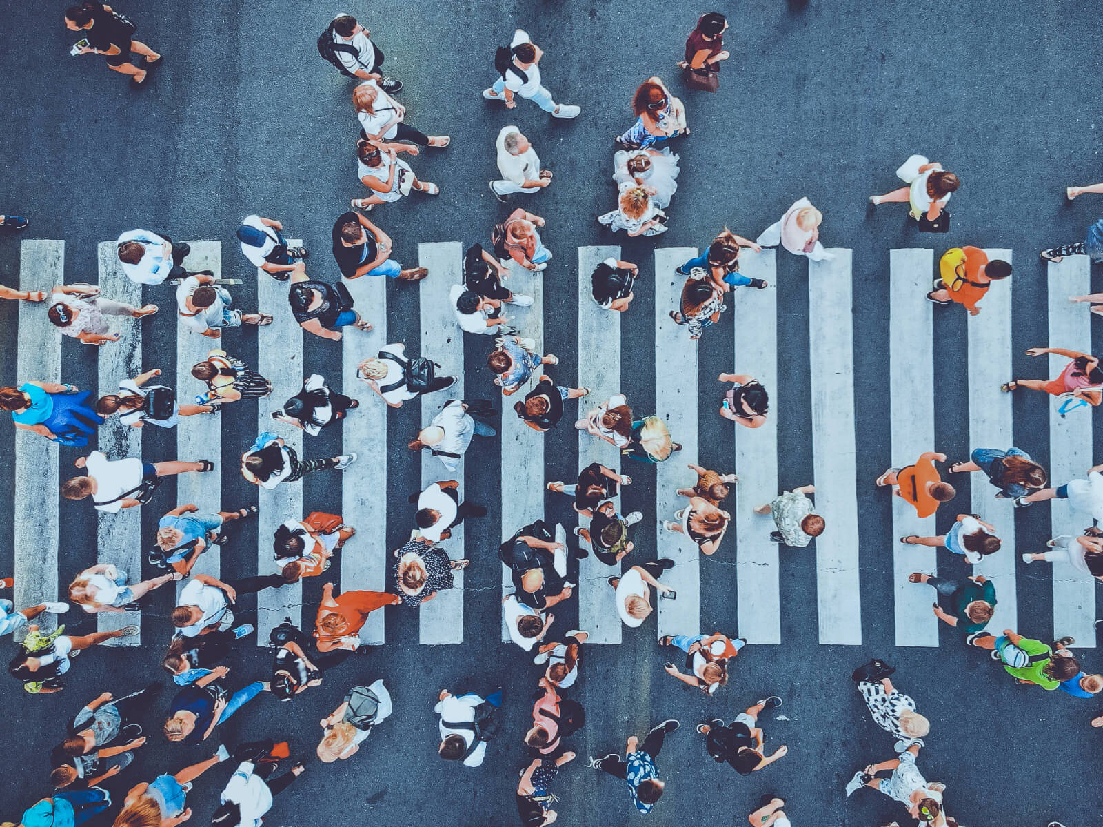 Aerial view of people walking